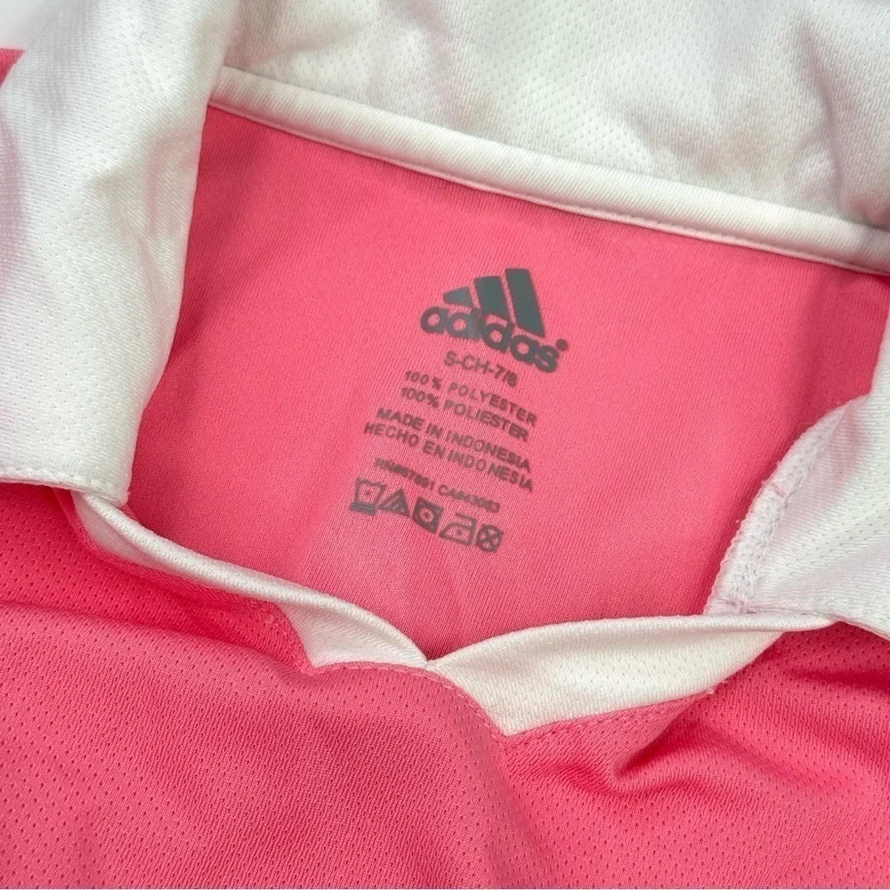 Adidas athletic shirt bubblegum pink white sports girls size small 7/8